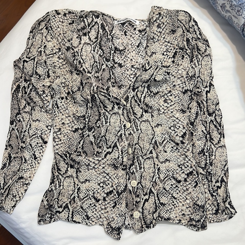 Reformation snakeskin blouse